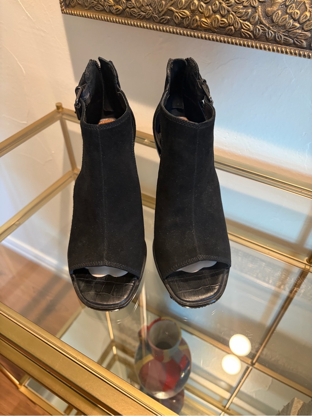 Donald J. Pliner Black Suede Open-Toe Ankle Booties